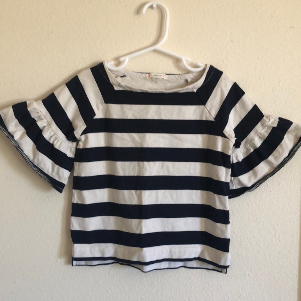 EUC Crewcuts 4/5 navy blue&cream bell sleeve shirt